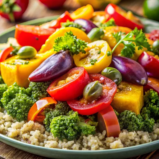 Quinoa z pieczonymi warzywami i pesto z jarmużu